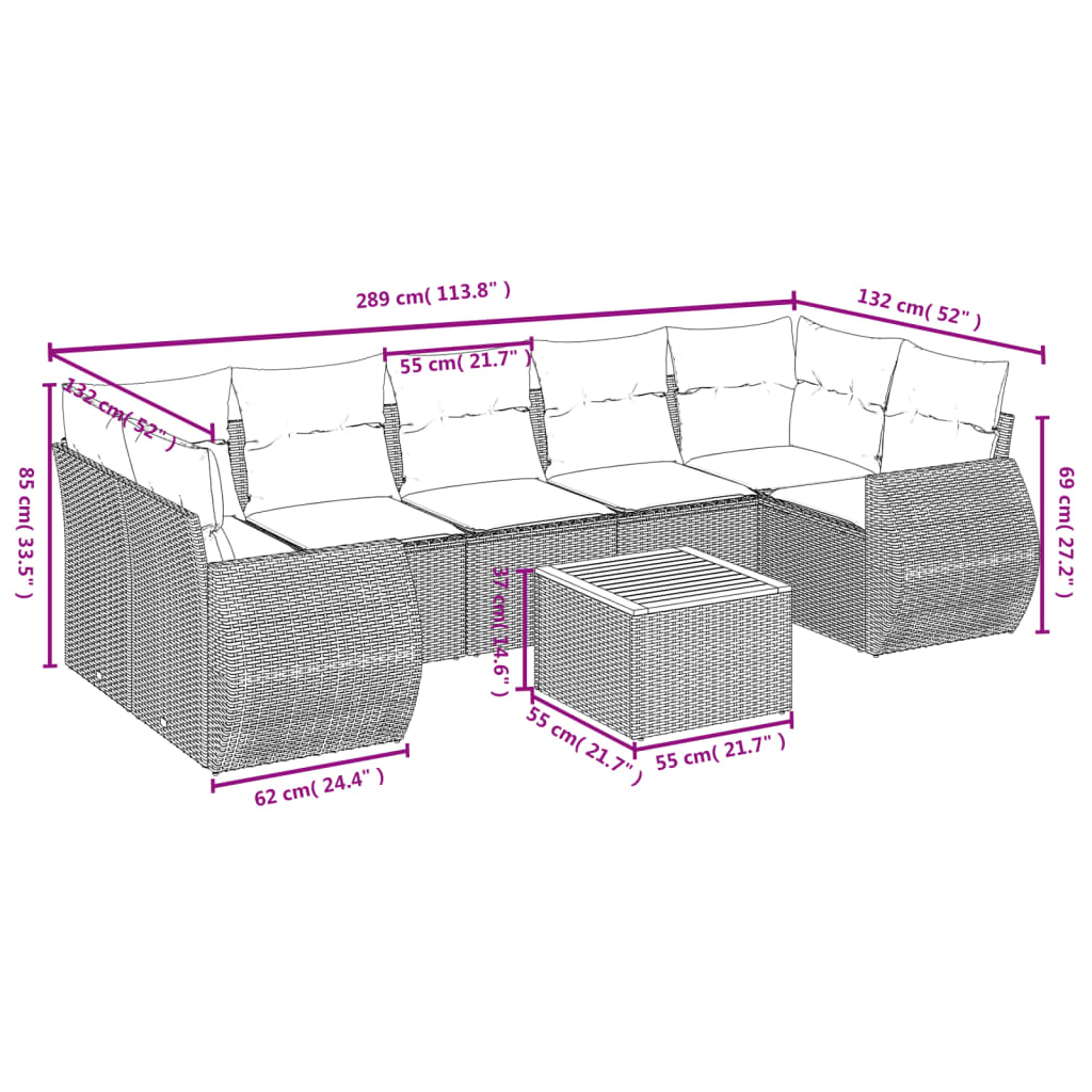 8-tlg. Garten-Sofagarnitur mit Kissen Grau Poly Rattan - Pazzar.ch