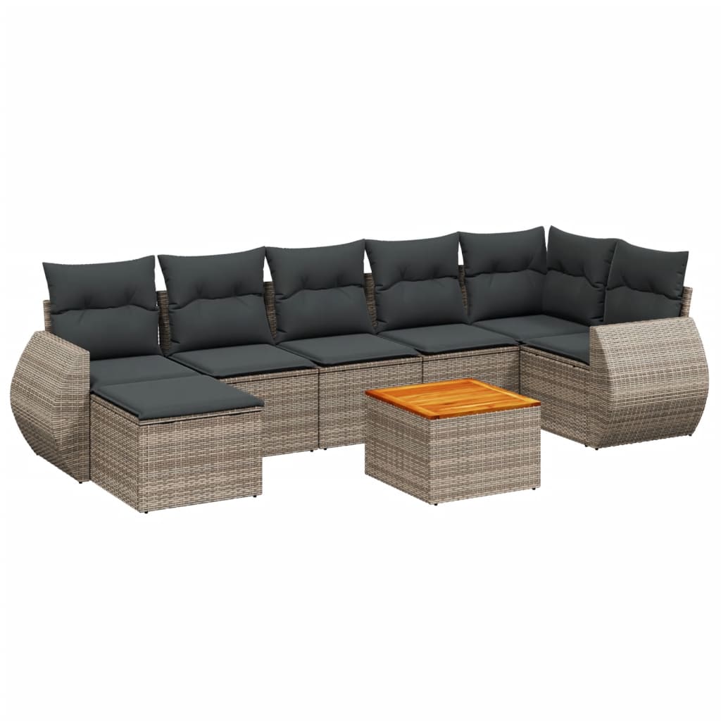 8-tlg. Garten-Sofagarnitur mit Kissen Grau Poly Rattan - Pazzar.ch