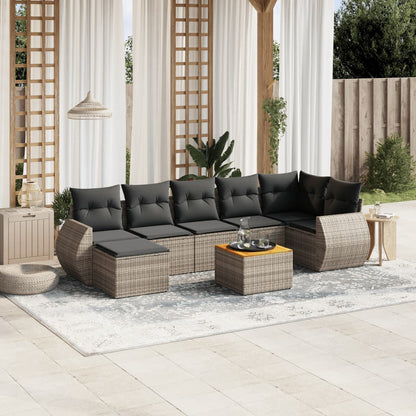 8-tlg. Garten-Sofagarnitur mit Kissen Grau Poly Rattan - Pazzar.ch