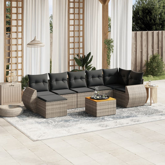 8-tlg. Garten-Sofagarnitur mit Kissen Grau Poly Rattan - Pazzar.ch