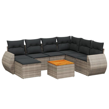 8-tlg. Garten-Sofagarnitur mit Kissen Grau Poly Rattan - Pazzar.ch
