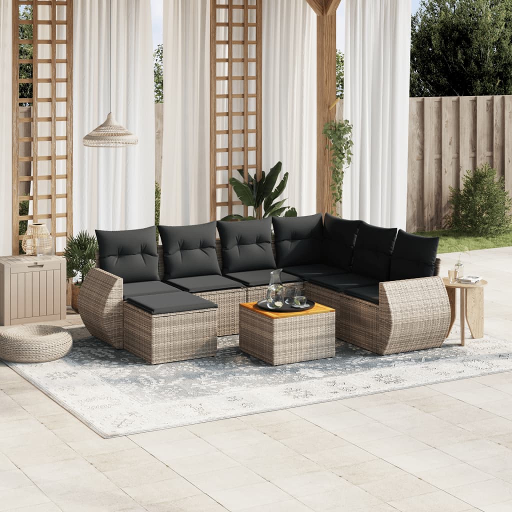 8-tlg. Garten-Sofagarnitur mit Kissen Grau Poly Rattan - Pazzar.ch