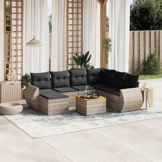 8-tlg. Garten-Sofagarnitur mit Kissen Grau Poly Rattan - Pazzar.ch