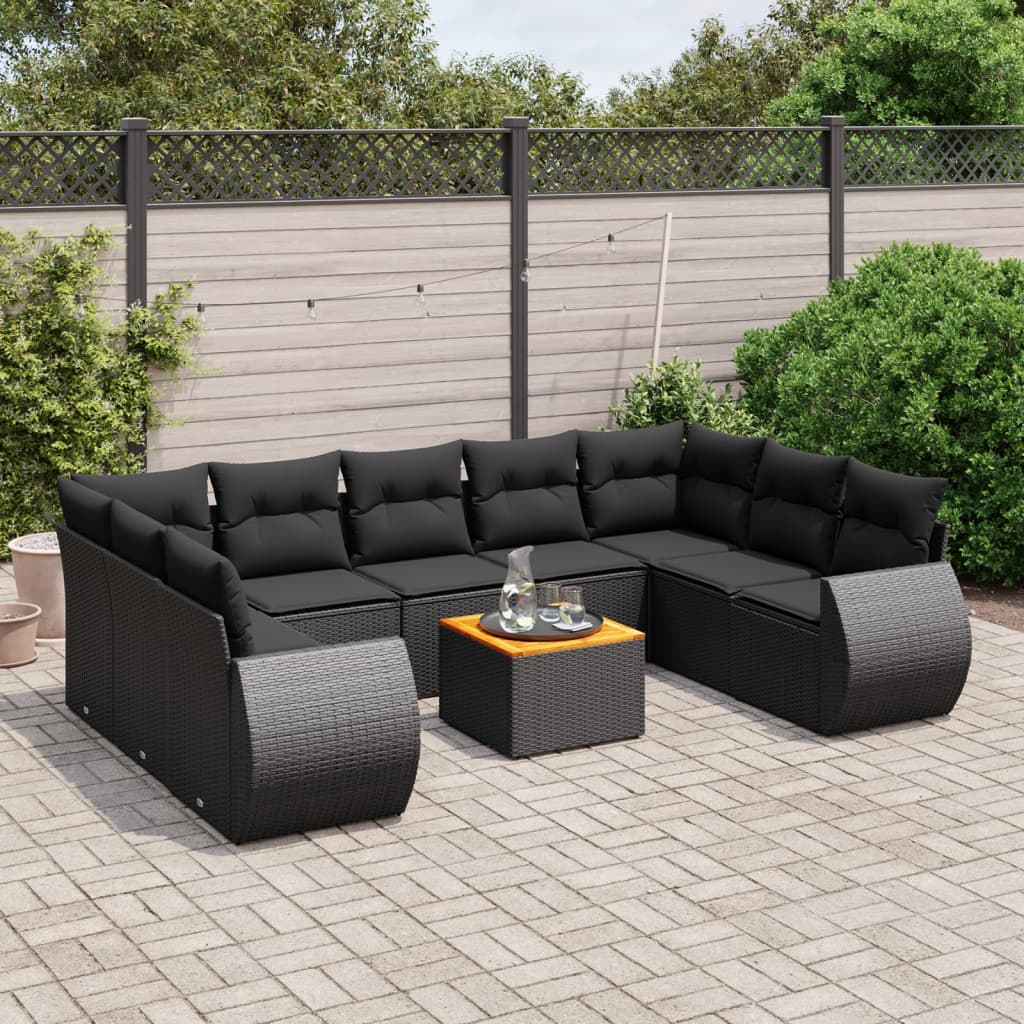 10-tlg. Garten-Sofagarnitur mit Kissen Schwarz Poly Rattan - Pazzar.ch