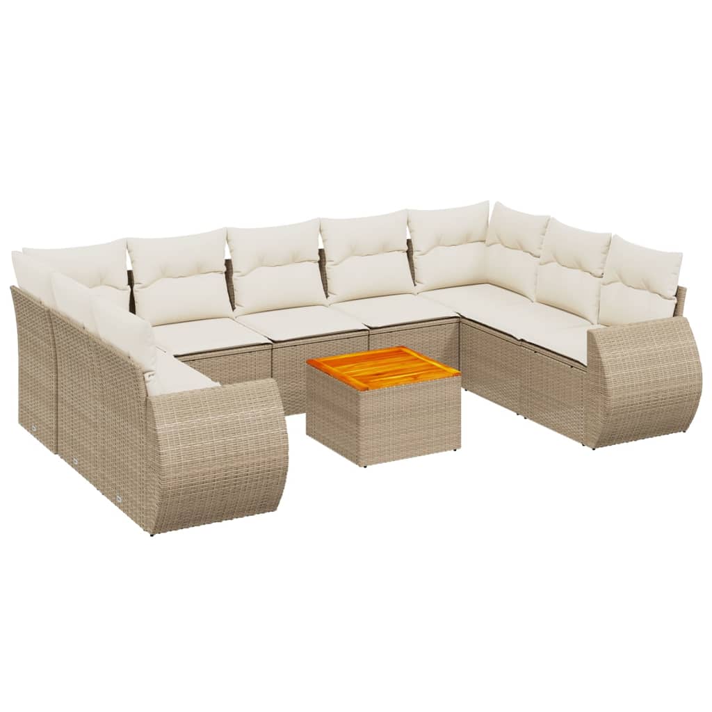 10-tlg. Garten-Sofagarnitur mit Kissen Beige Poly Rattan - Pazzar.ch