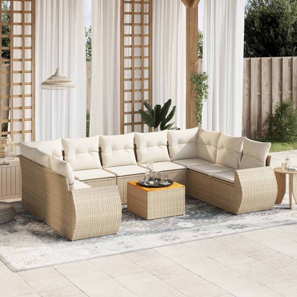 10-tlg. Garten-Sofagarnitur mit Kissen Beige Poly Rattan - Pazzar.ch