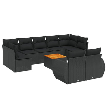 10-tlg. Garten-Sofagarnitur mit Kissen Schwarz Poly Rattan - Pazzar.ch