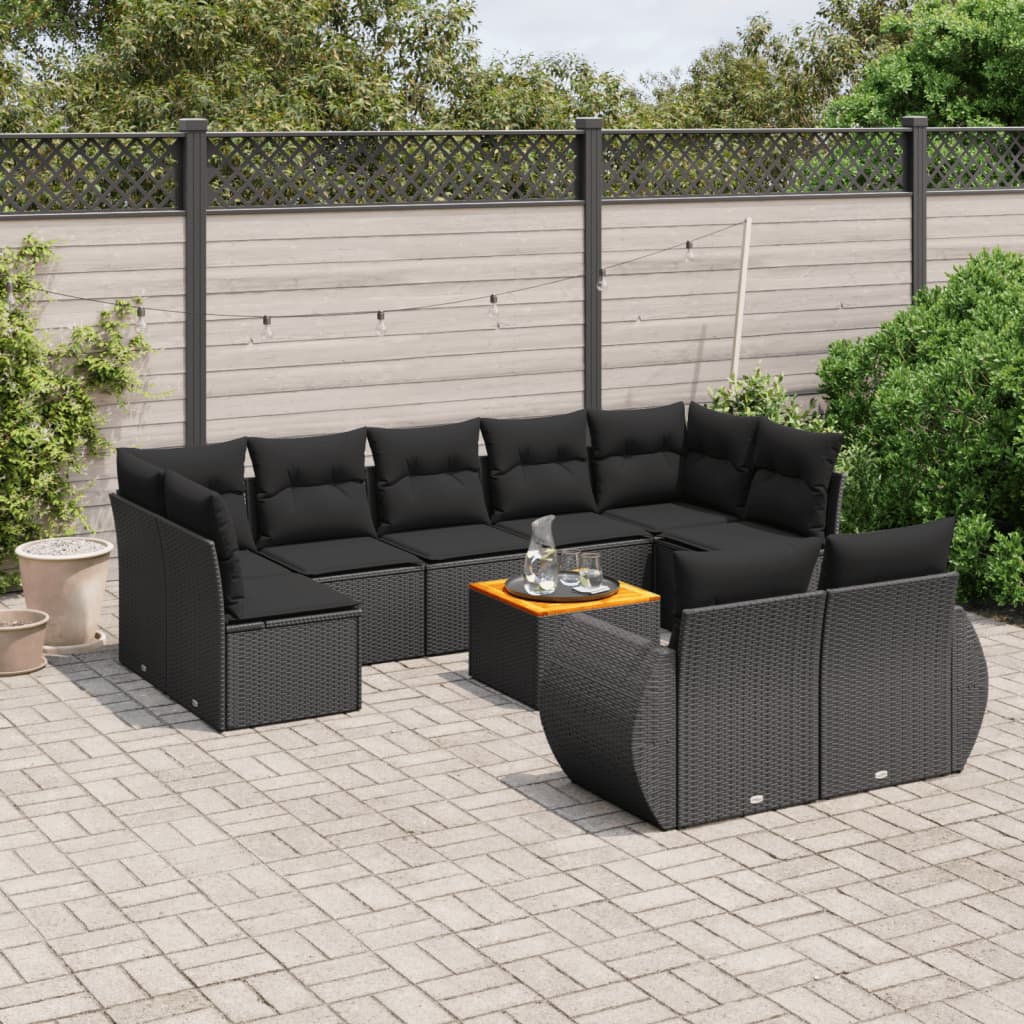 10-tlg. Garten-Sofagarnitur mit Kissen Schwarz Poly Rattan - Pazzar.ch