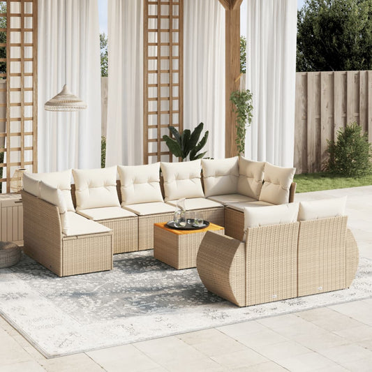 10-tlg. Garten-Sofagarnitur mit Kissen Beige Poly Rattan - Pazzar.ch