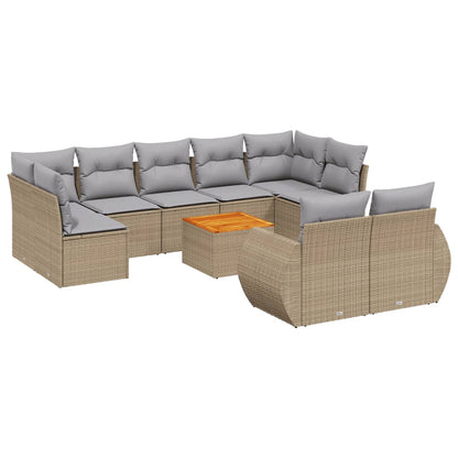 10-tlg. Garten-Sofagarnitur mit Kissen Beige Poly Rattan - Pazzar.ch