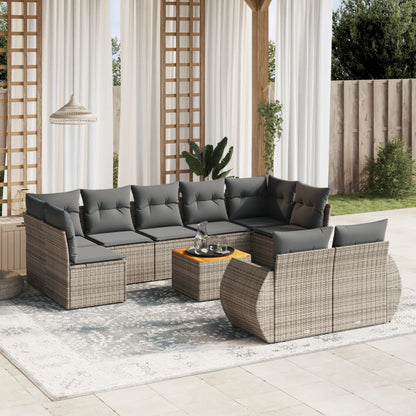 10-tlg. Garten-Sofagarnitur mit Kissen Grau Poly Rattan - Pazzar.ch