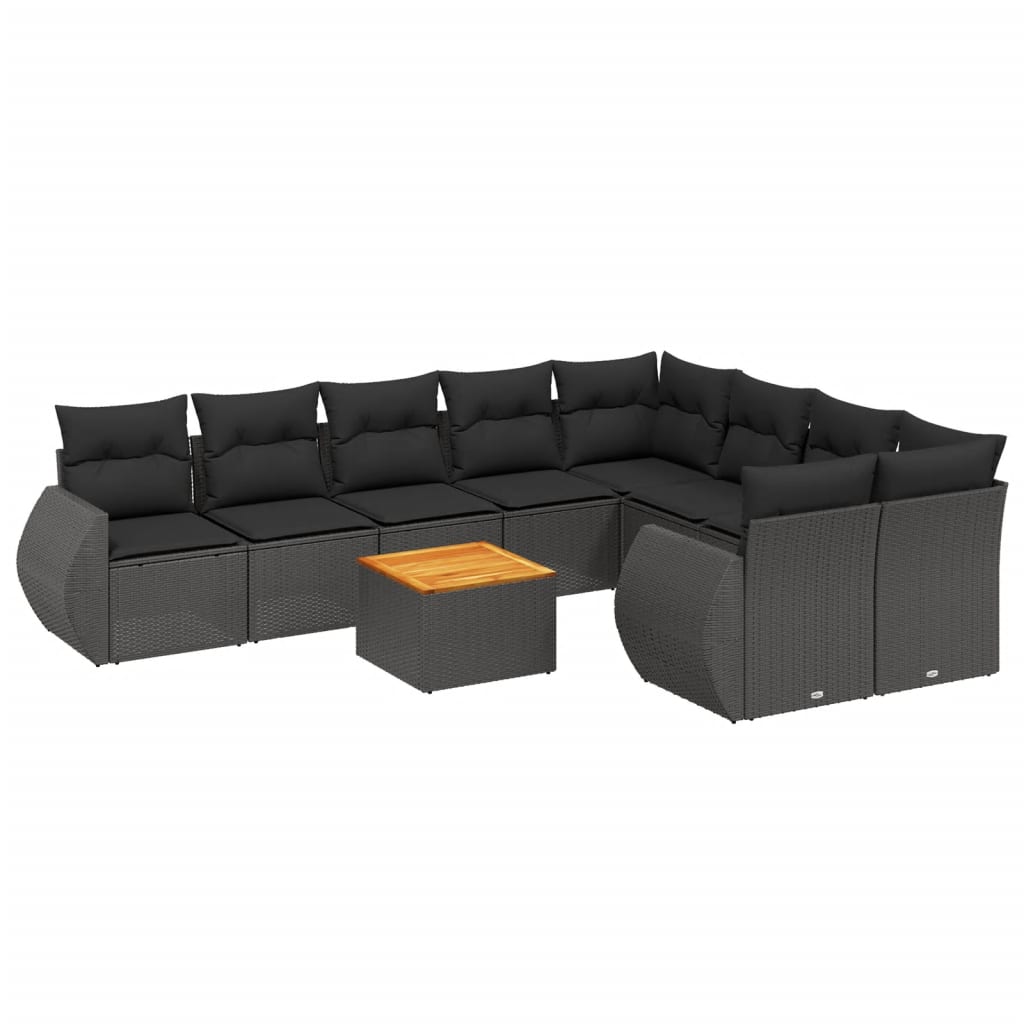 10-tlg. Garten-Sofagarnitur mit Kissen Schwarz Poly Rattan - Pazzar.ch