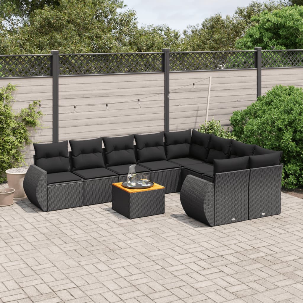 10-tlg. Garten-Sofagarnitur mit Kissen Schwarz Poly Rattan - Pazzar.ch