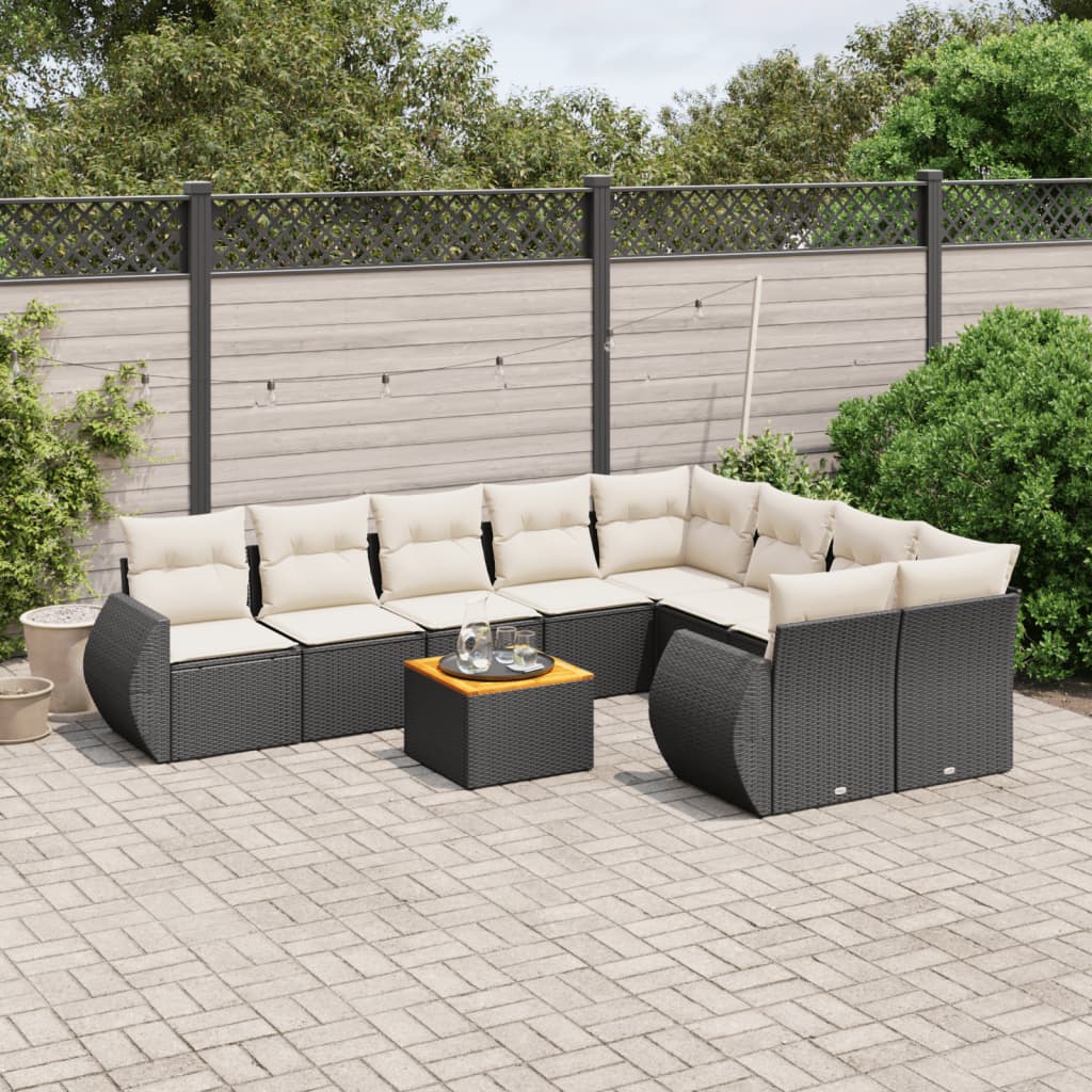 10-tlg. Garten-Sofagarnitur mit Kissen Schwarz Poly Rattan - Pazzar.ch