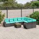 10-teiliges Gartensofa-Set mit Kissen, schwarzes Polyrattan