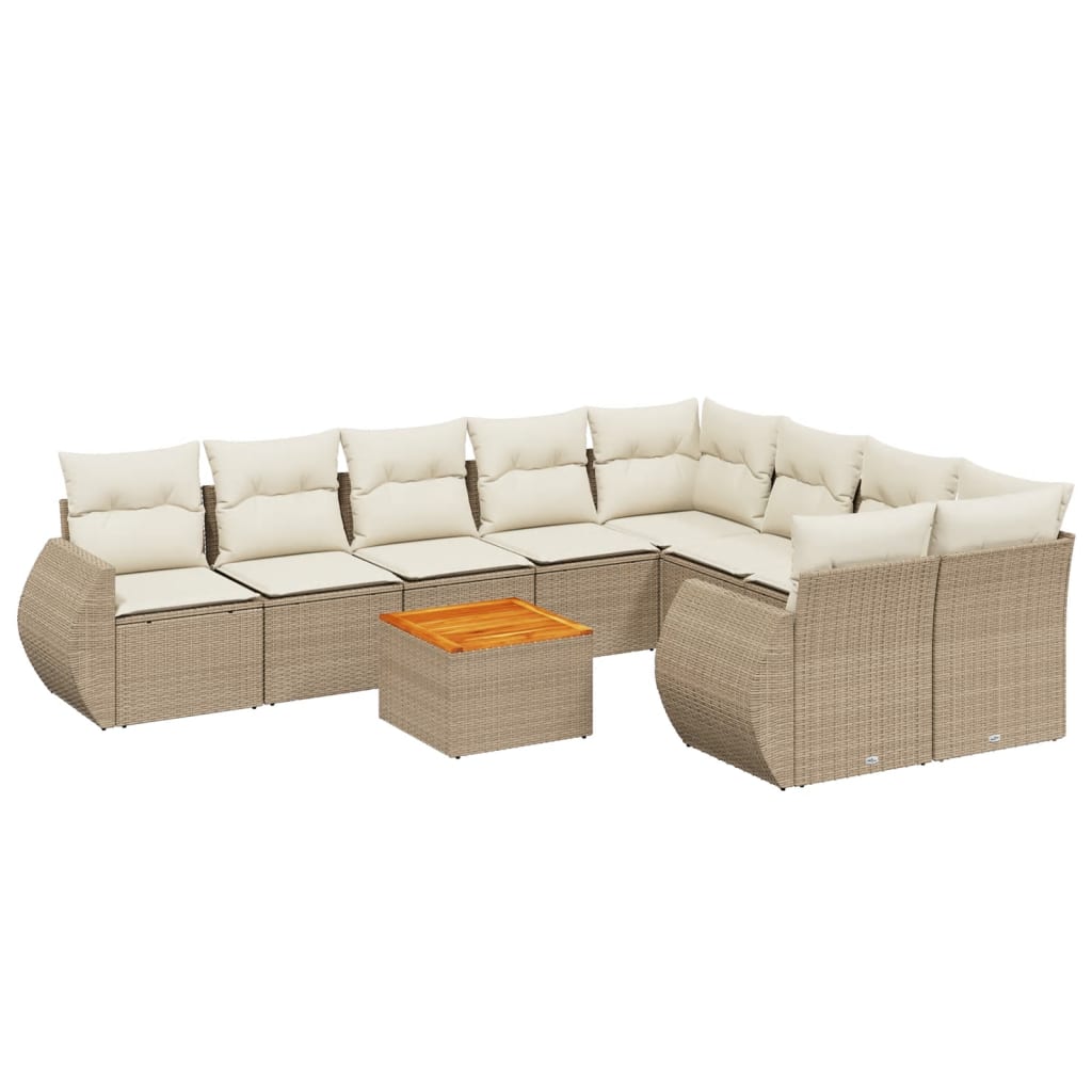 10-tlg. Garten-Sofagarnitur mit Kissen Beige Poly Rattan - Pazzar.ch