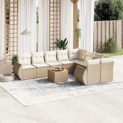 10-tlg. Garten-Sofagarnitur mit Kissen Beige Poly Rattan - Pazzar.ch