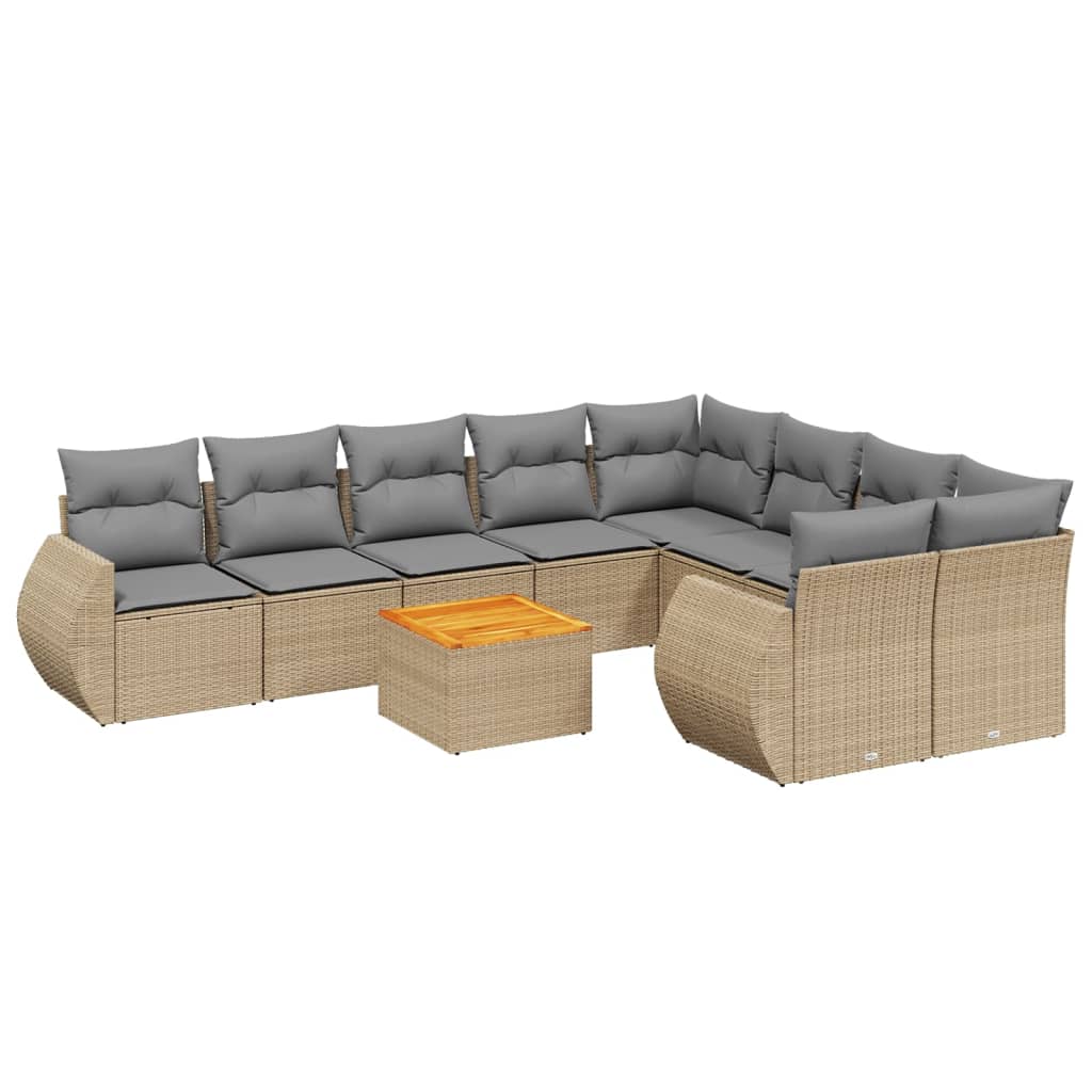 10-tlg. Garten-Sofagarnitur mit Kissen Beige Poly Rattan - Pazzar.ch