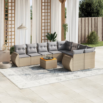 10-tlg. Garten-Sofagarnitur mit Kissen Beige Poly Rattan - Pazzar.ch