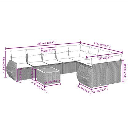 10-tlg. Garten-Sofagarnitur mit Kissen Grau Poly Rattan - Pazzar.ch