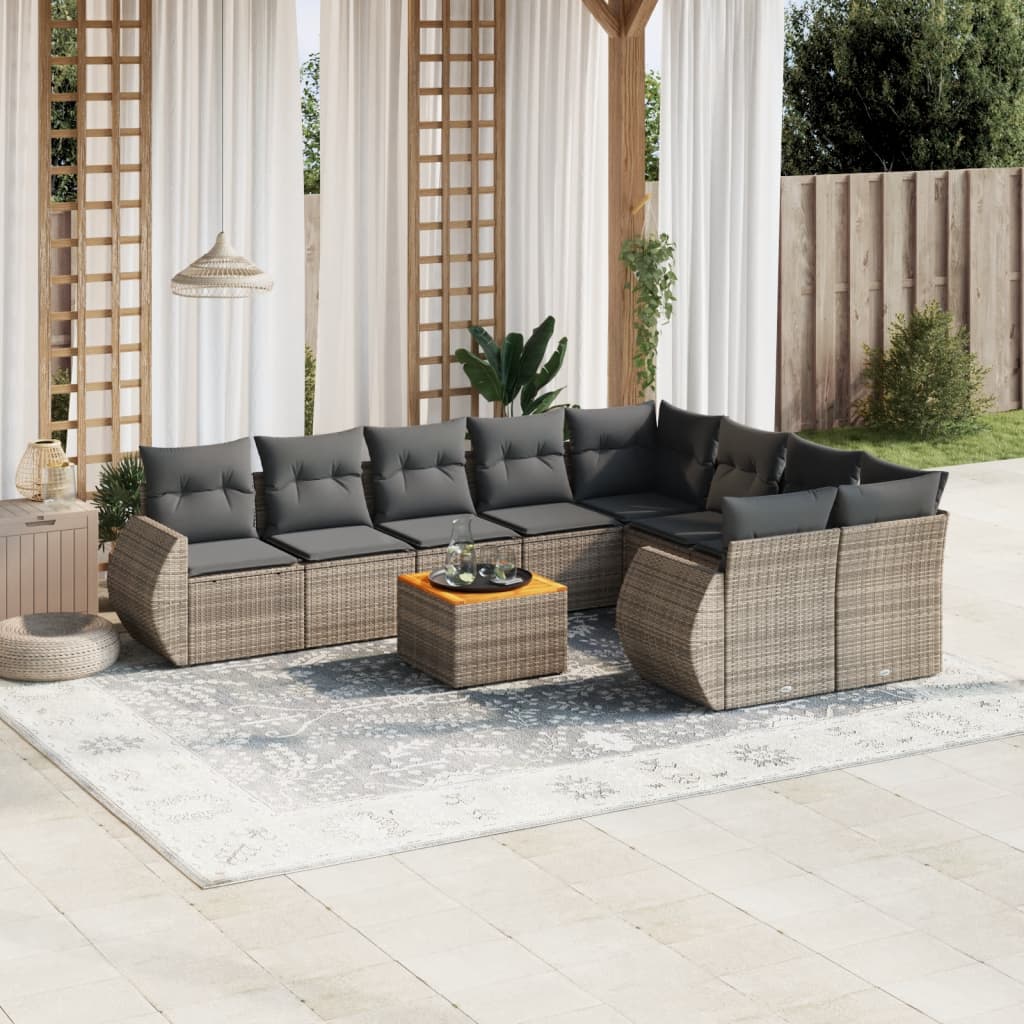 10-tlg. Garten-Sofagarnitur mit Kissen Grau Poly Rattan - Pazzar.ch