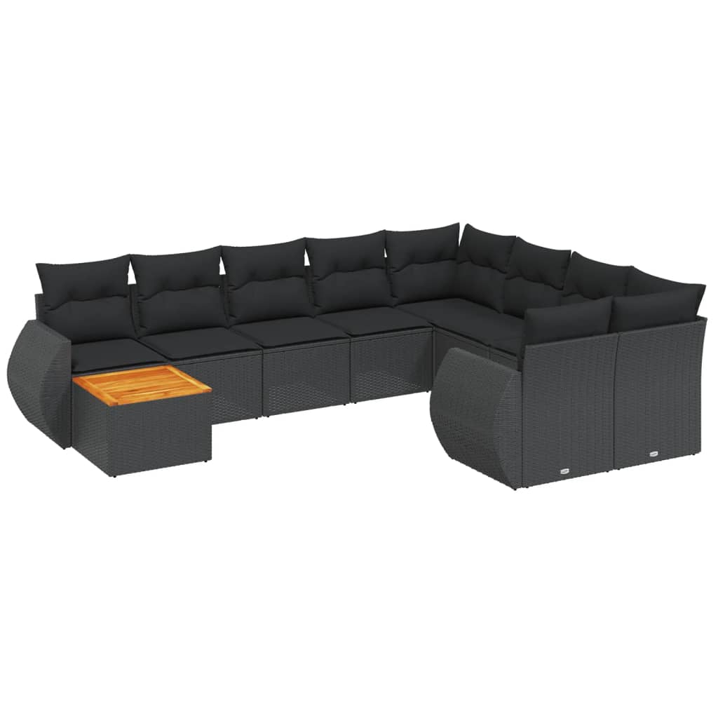 10-tlg. Garten-Sofagarnitur mit Kissen Schwarz Poly Rattan - Pazzar.ch