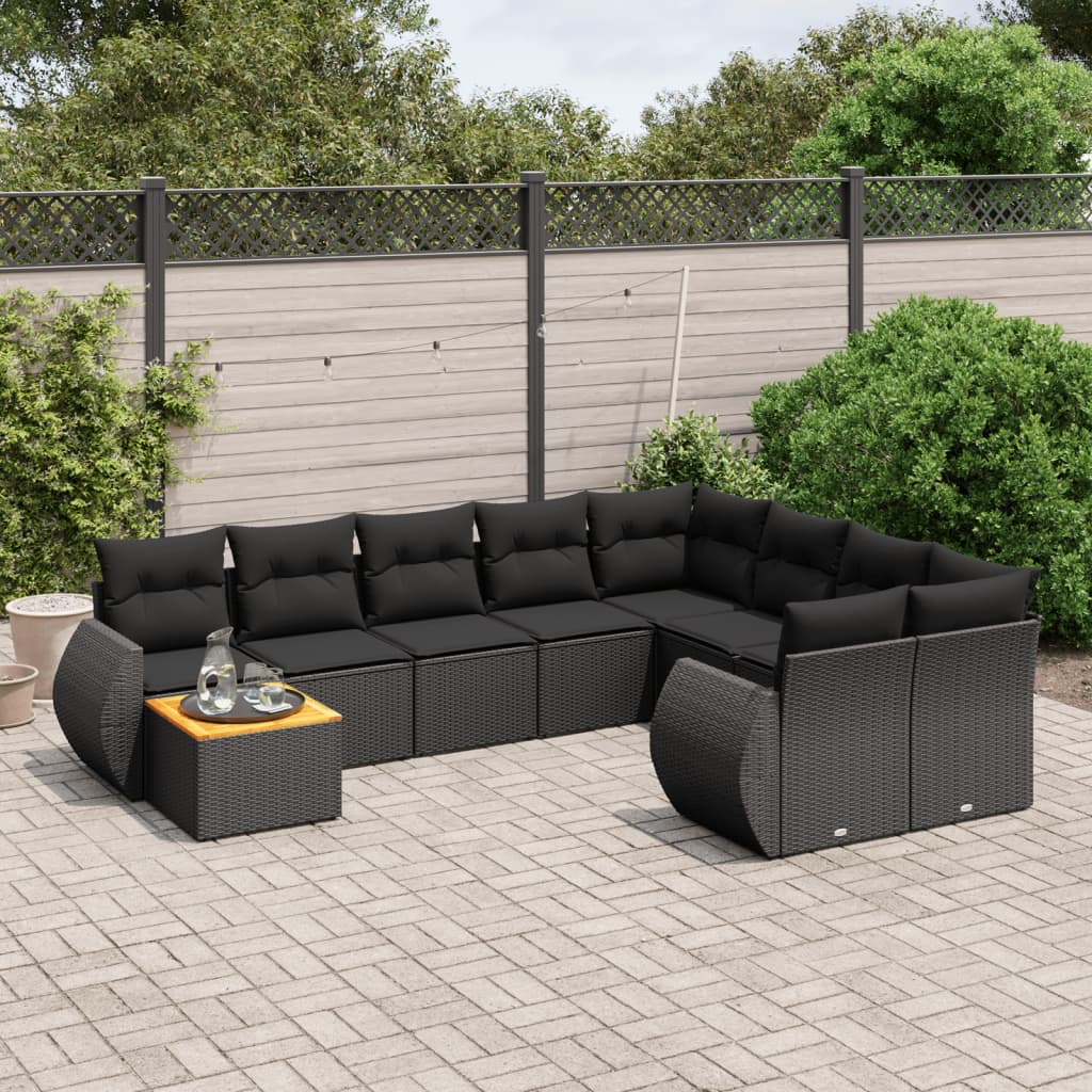 10-tlg. Garten-Sofagarnitur mit Kissen Schwarz Poly Rattan - Pazzar.ch