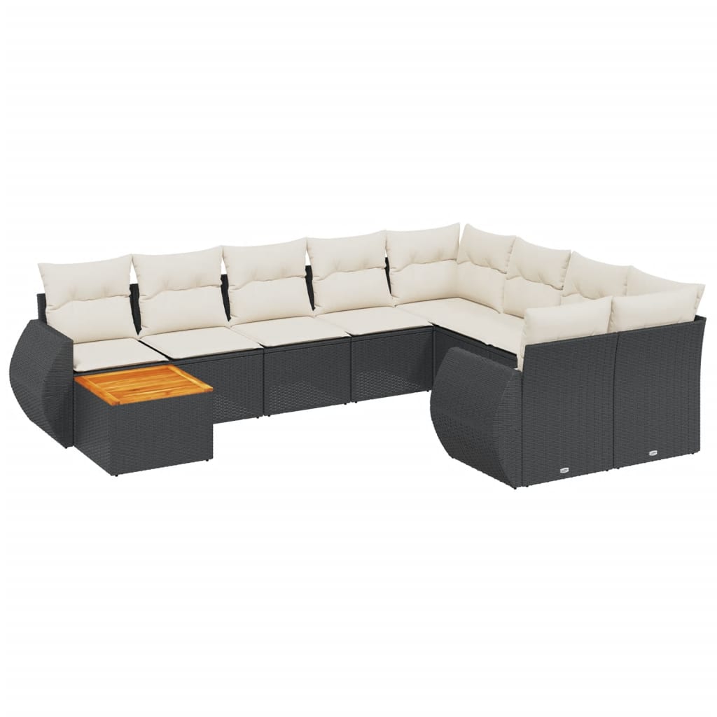 10-tlg. Garten-Sofagarnitur mit Kissen Schwarz Poly Rattan - Pazzar.ch