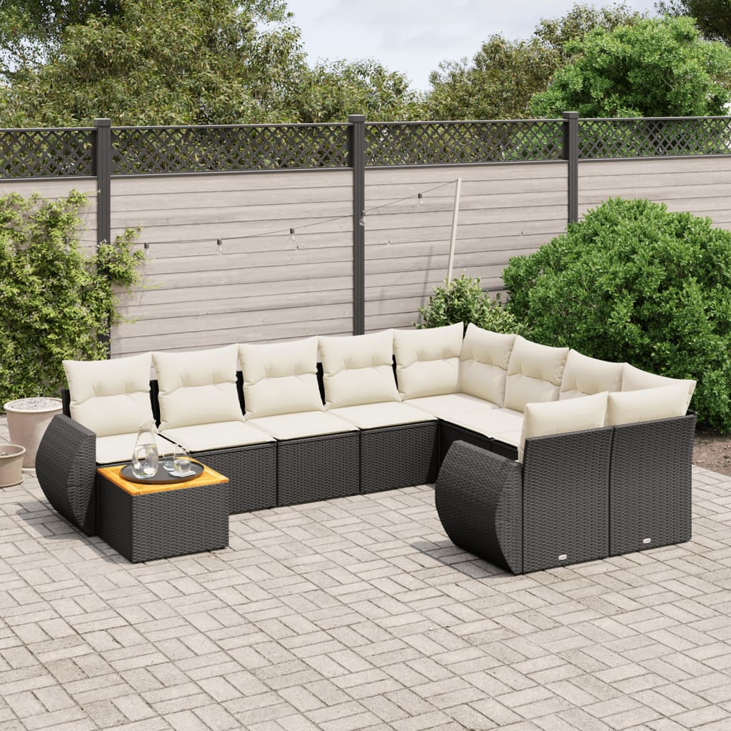 10-tlg. Garten-Sofagarnitur mit Kissen Schwarz Poly Rattan