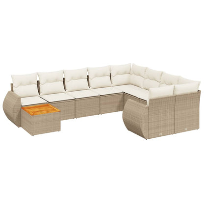 10-tlg. Garten-Sofagarnitur mit Kissen Beige Poly Rattan - Pazzar.ch