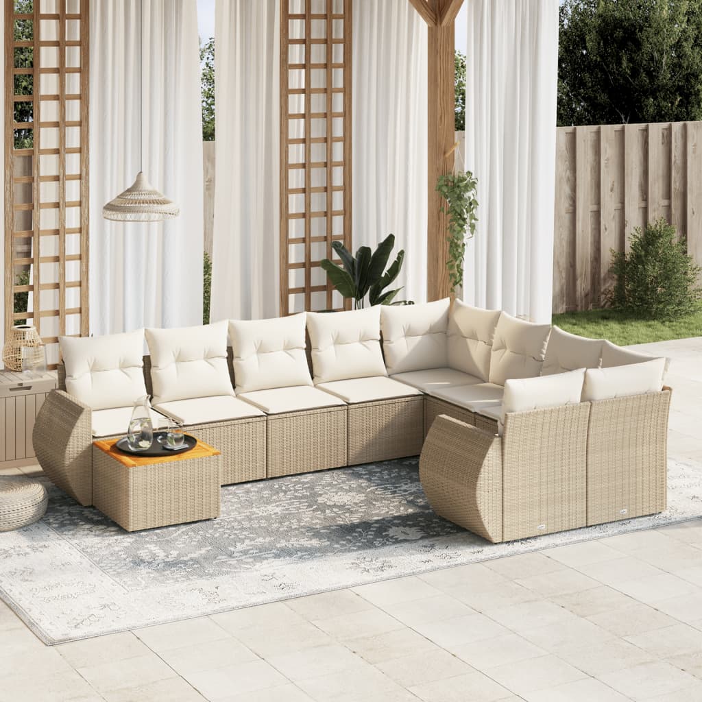 10-tlg. Garten-Sofagarnitur mit Kissen Beige Poly Rattan - Pazzar.ch