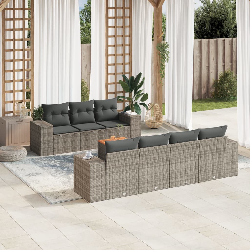 8-tlg. Garten-Sofagarnitur mit Kissen Grau Poly Rattan - Pazzar.ch