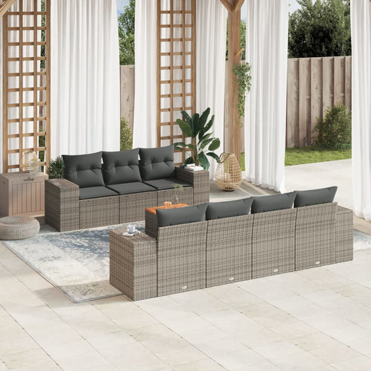 8-tlg. Garten-Sofagarnitur mit Kissen Grau Poly Rattan - Pazzar.ch