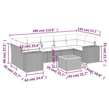 8-tlg. Garten-Sofagarnitur mit Kissen Grau Poly Rattan - Pazzar.ch