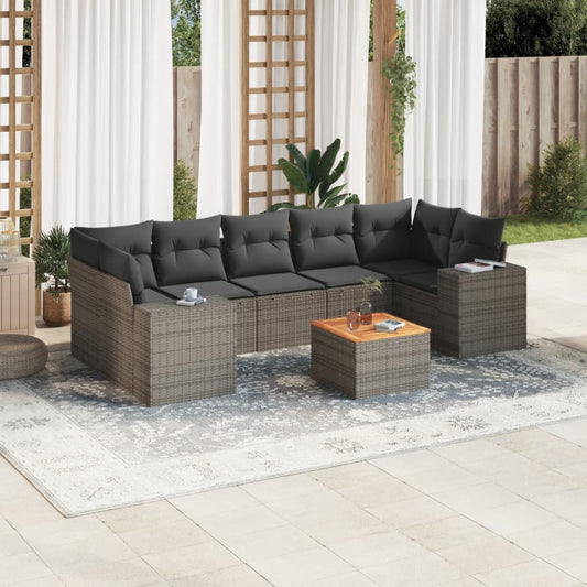 8-tlg. Garten-Sofagarnitur mit Kissen Grau Poly Rattan - Pazzar.ch