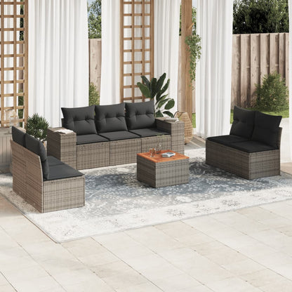 8-tlg. Garten-Sofagarnitur mit Kissen Grau Poly Rattan - Pazzar.ch