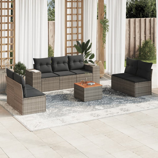 8-tlg. Garten-Sofagarnitur mit Kissen Grau Poly Rattan - Pazzar.ch