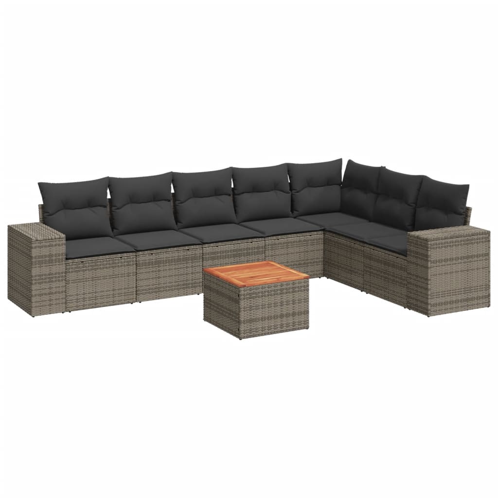 8-tlg. Garten-Sofagarnitur mit Kissen Grau Poly Rattan - Pazzar.ch