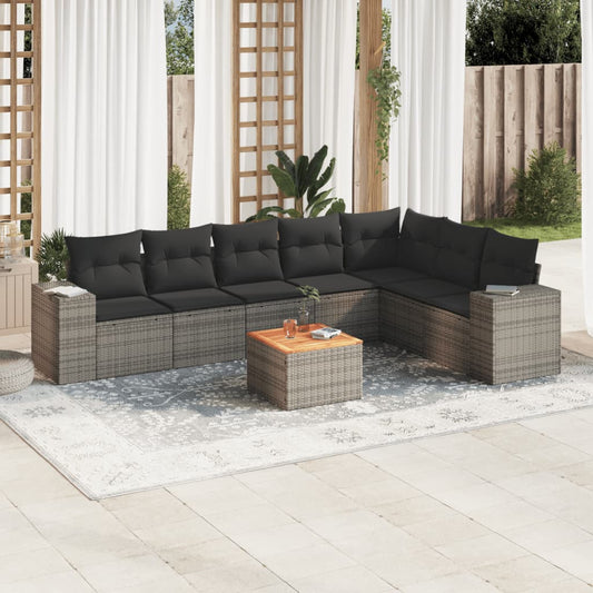 8-tlg. Garten-Sofagarnitur mit Kissen Grau Poly Rattan - Pazzar.ch