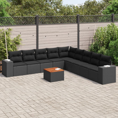 10-tlg. Garten-Sofagarnitur mit Kissen Schwarz Poly Rattan - Pazzar.ch