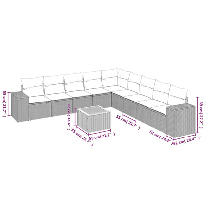 10-tlg. Garten-Sofagarnitur mit Kissen Schwarz Poly Rattan - Pazzar.ch