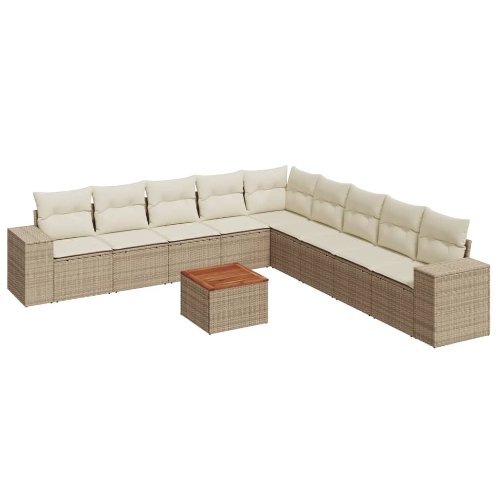 10-tlg. Garten-Sofagarnitur mit Kissen Beige Poly Rattan - Pazzar.ch