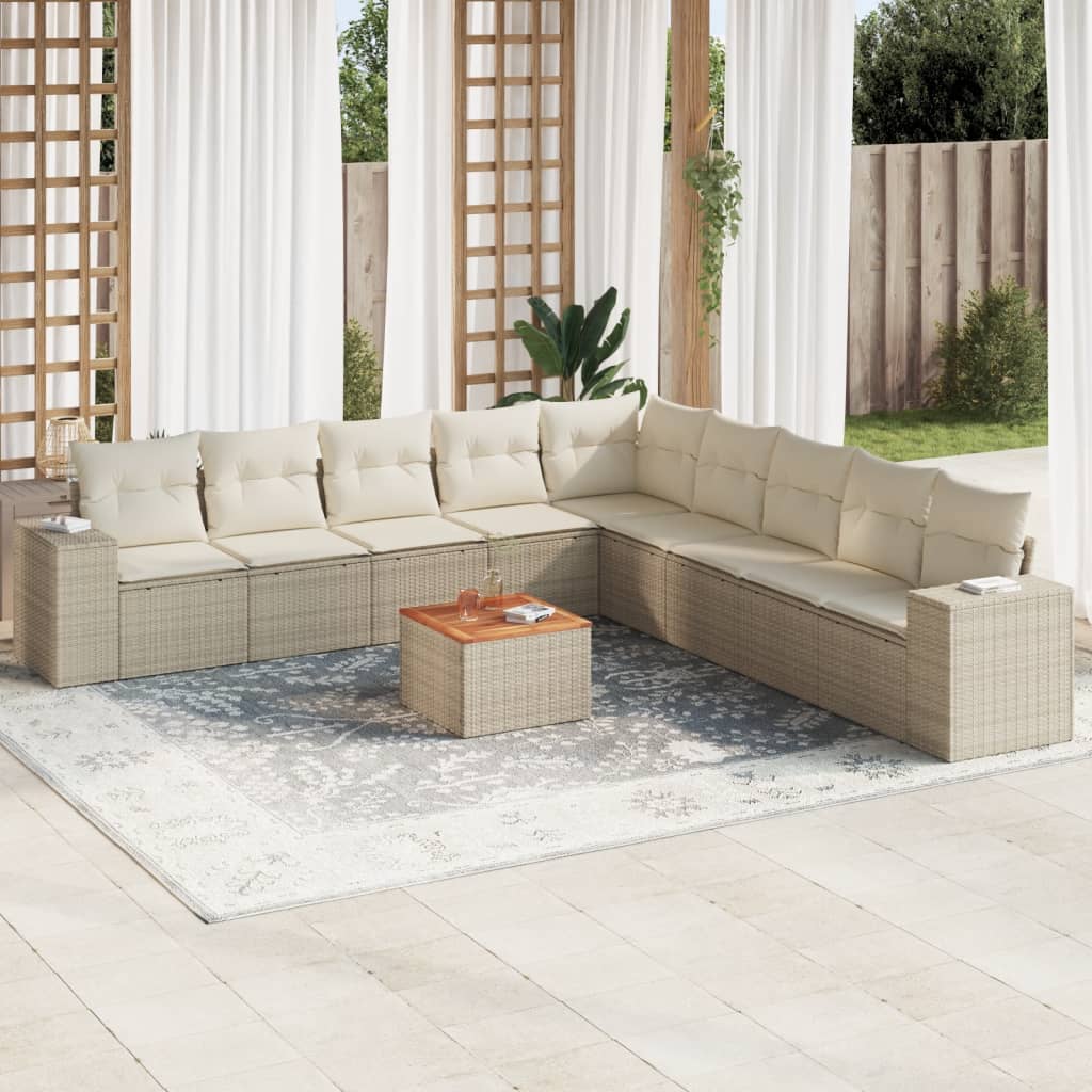 10-tlg. Garten-Sofagarnitur mit Kissen Beige Poly Rattan - Pazzar.ch