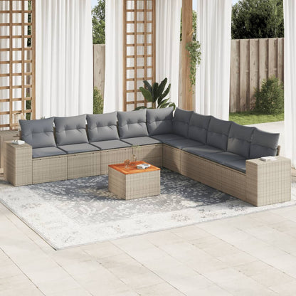 10-tlg. Garten-Sofagarnitur mit Kissen Beige Poly Rattan - Pazzar.ch