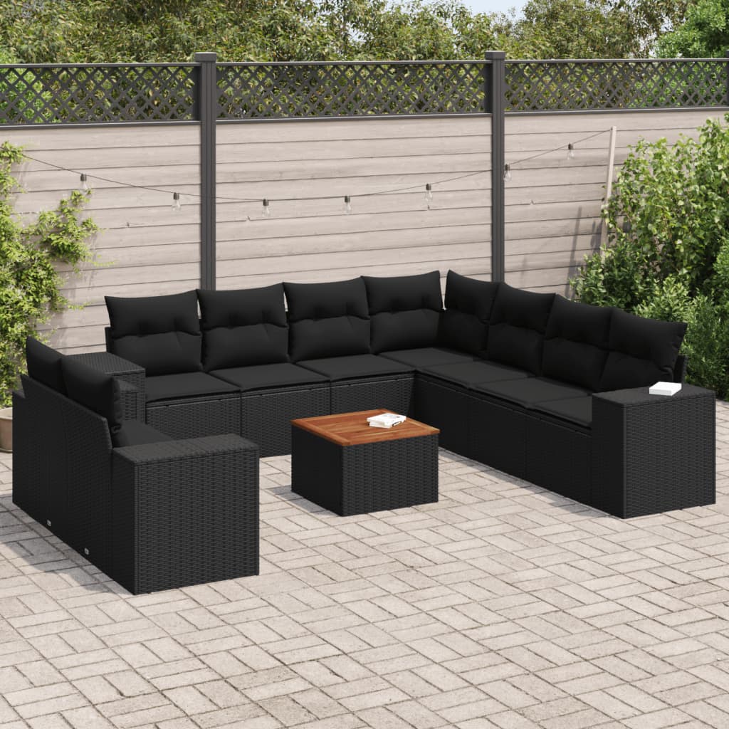 10-tlg. Garten-Sofagarnitur mit Kissen Schwarz Poly Rattan - Pazzar.ch