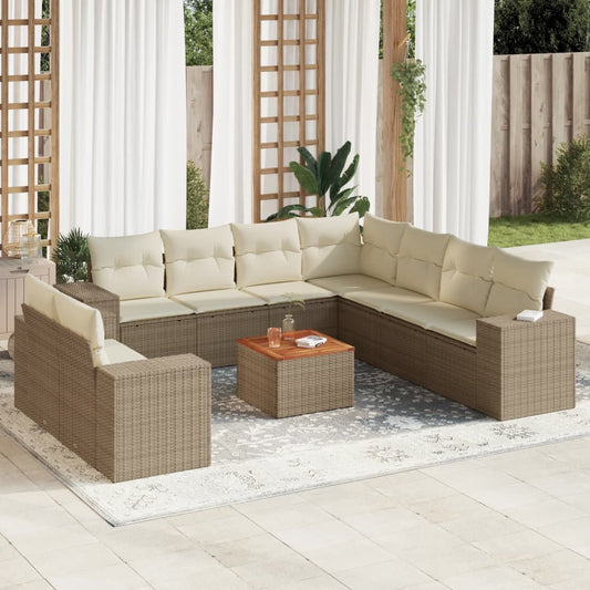 10-tlg. Garten-Sofagarnitur mit Kissen Beige Poly Rattan - Pazzar.ch