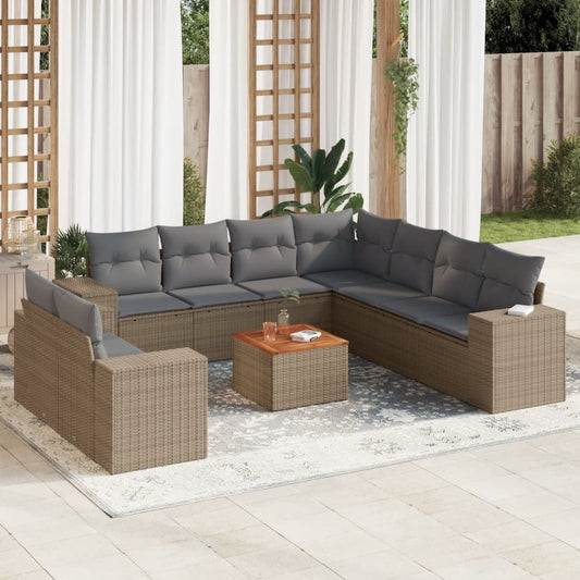 10-tlg. Garten-Sofagarnitur mit Kissen Beige Poly Rattan - Pazzar.ch