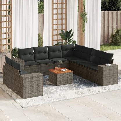 10-tlg. Garten-Sofagarnitur mit Kissen Grau Poly Rattan - Pazzar.ch