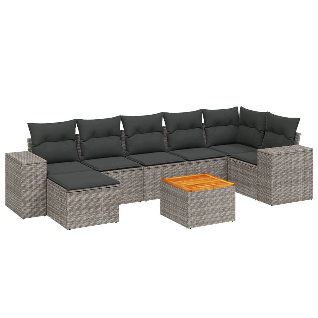 8-tlg. Garten-Sofagarnitur mit Kissen Grau Poly Rattan - Pazzar.ch