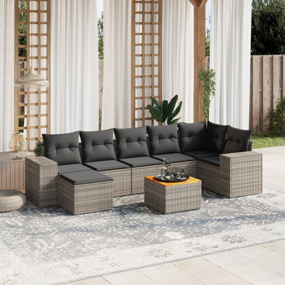 8-tlg. Garten-Sofagarnitur mit Kissen Grau Poly Rattan - Pazzar.ch